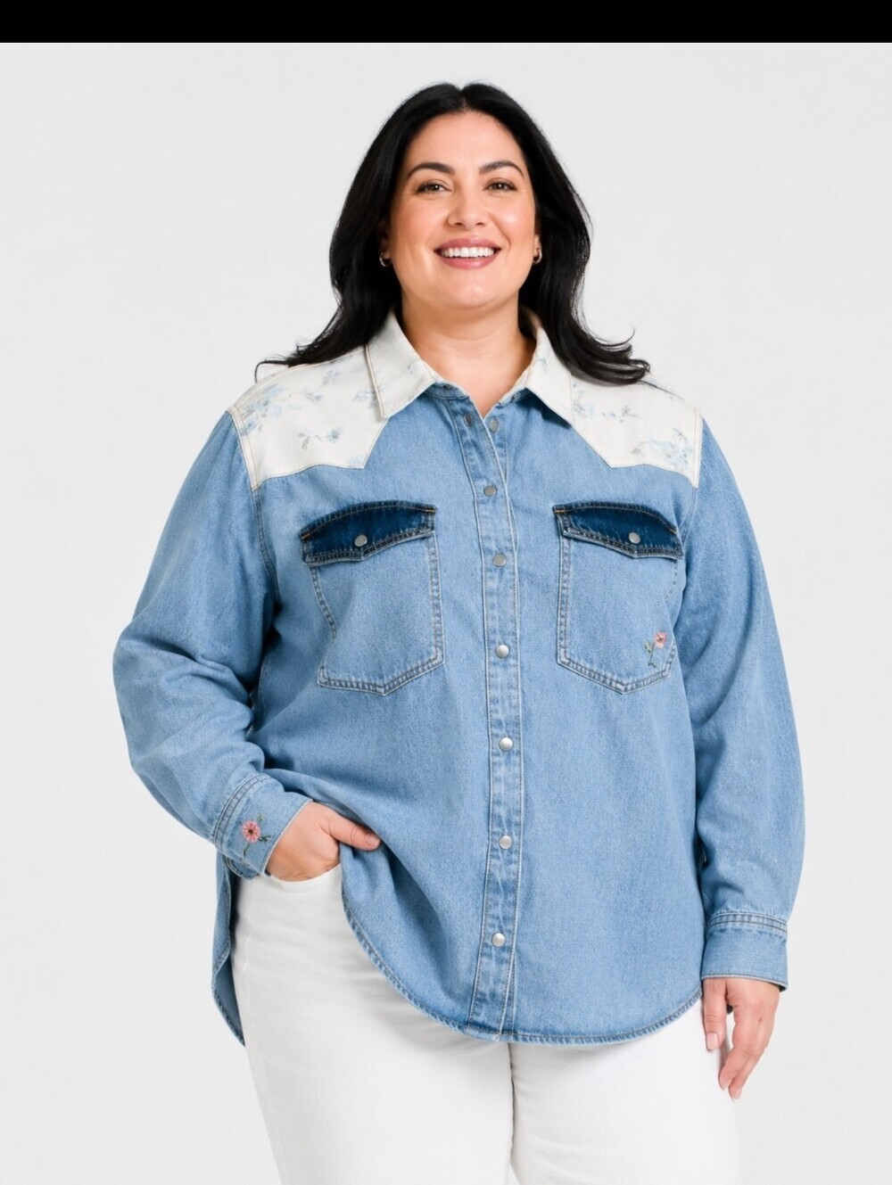 Universal Thread Women's Relaxed Western Craft Button-Down Denim Shirt, Size XL